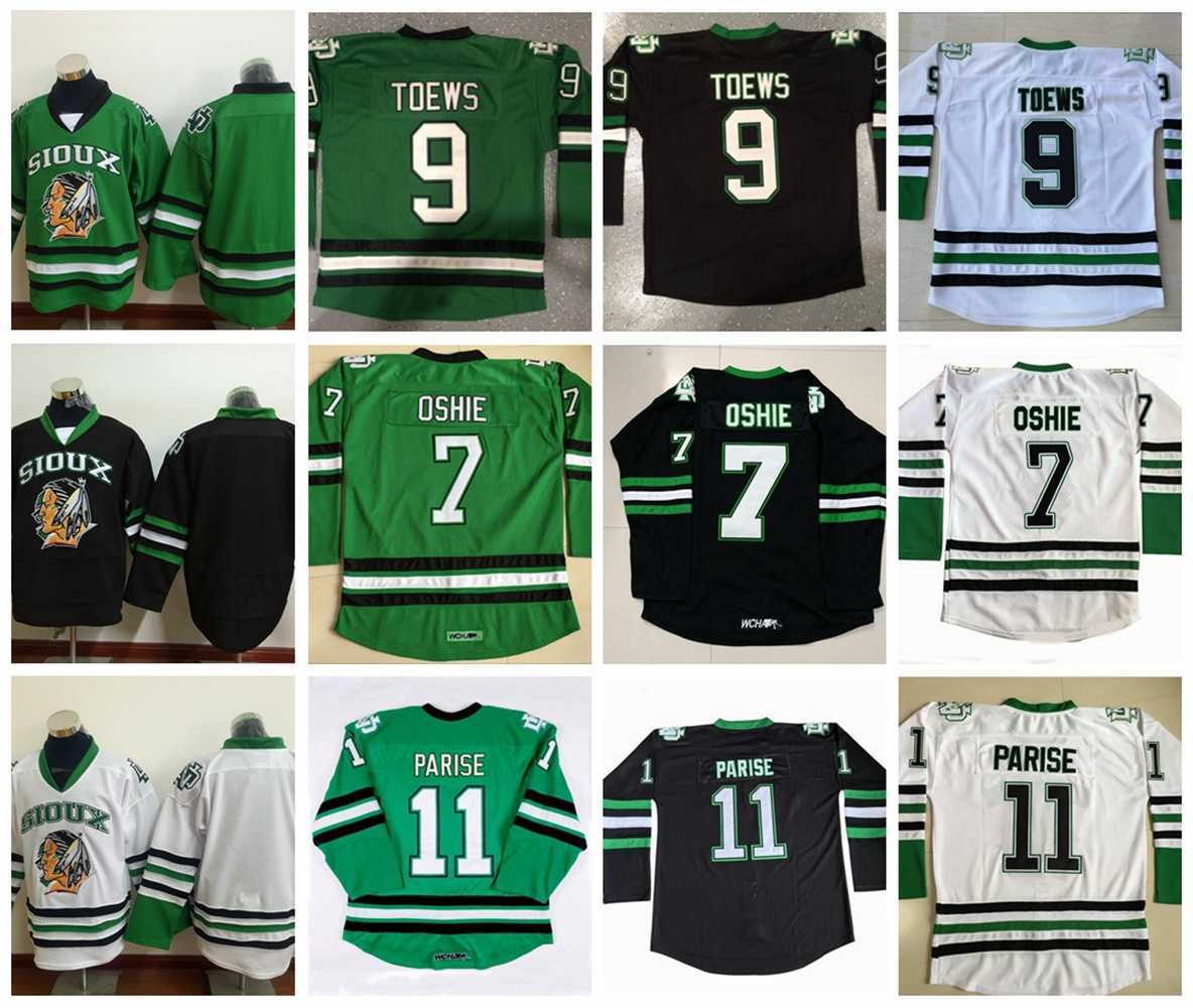 

Mens NCAA Vintage North Dakota Fighting Sioux College Hockey Jerseys 9 Jonathan Toews 11 Zach Parise 7 TJ Oshie University Stitched Jerseys, Black9