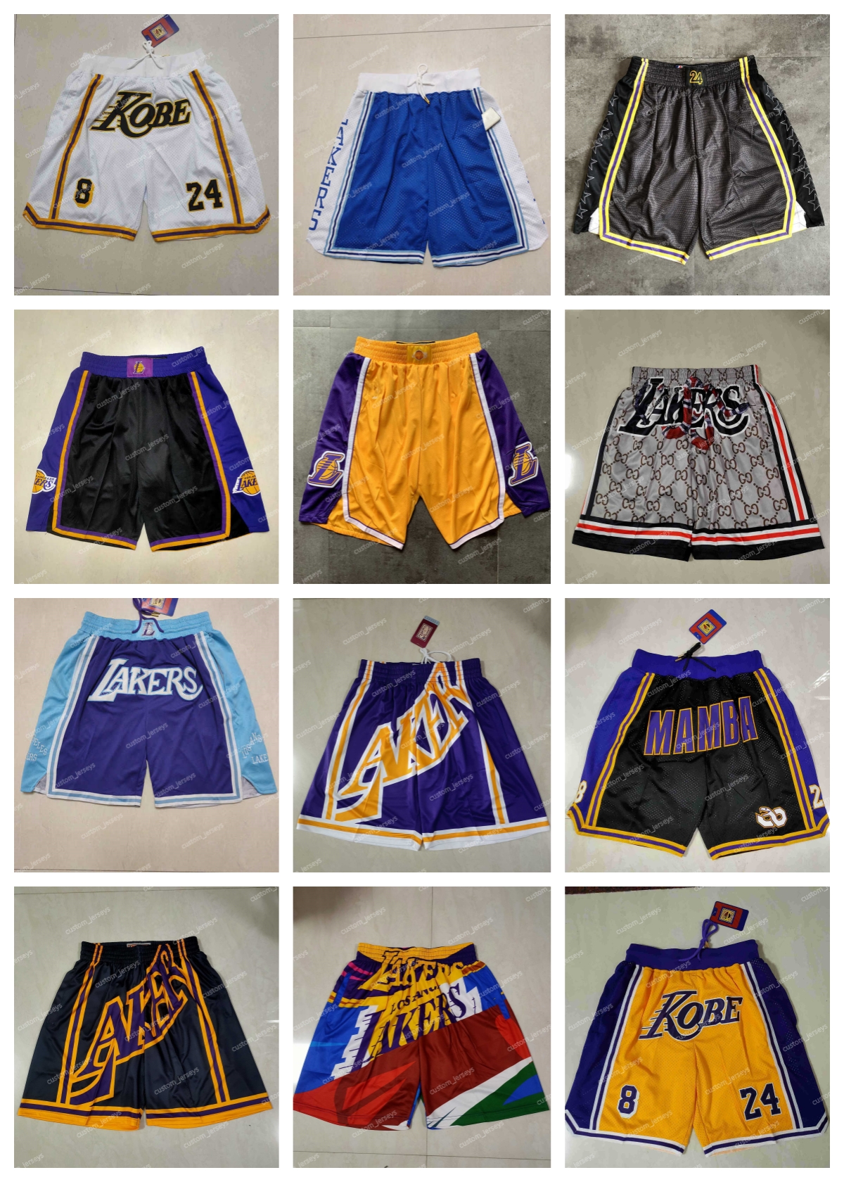 

Los Angeles''Lakers''men Throwback''NBA''Basketball Shorts pocket purple yellow blue Basketball Jerseys Shorts