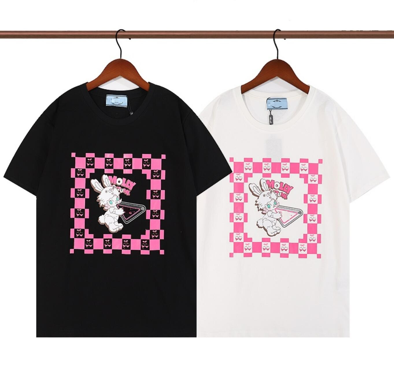 

Summer Men's T-Shirts Oversized Tee Tops For Women Fashion Love rabbit Print Vintage O-Neck Short Sleeve T-shirt Woman Slim Solid Color t shirt, White