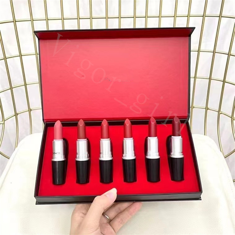 

New M Brand matte Lipstick Make up Luster Retro Lip Cosmetics Heart Box 6pcs/set Lipgloss Christmas Gift