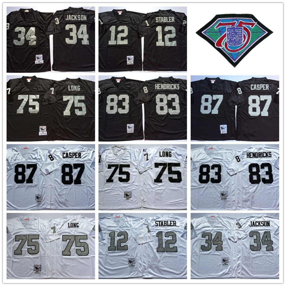 Football de retour 75e Mitchell et Ness 34 Bo Jackson Jersey 12 Ken Stabler 75 Howie Long 82 AI Davis 83 Ted Hendricks 87 Dave Casper 1974 1976 1