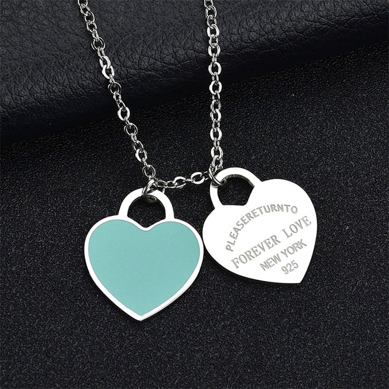 

heart necklace womens stainless steel couple pendant blue pink green red jewelry designer necklaces Valentine day gift for girlfriend fashion accessories
