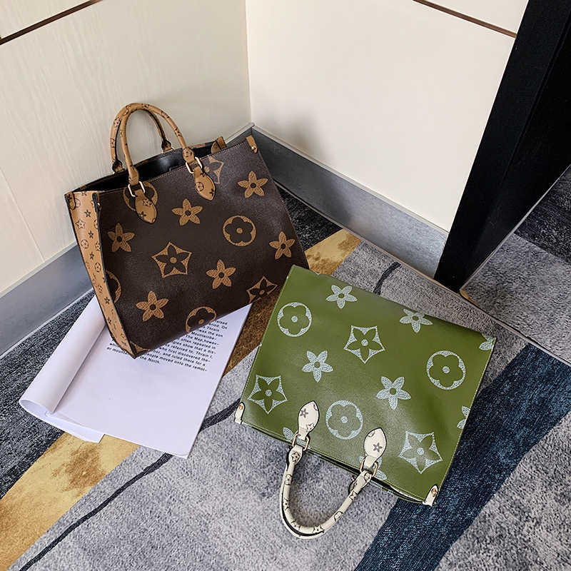 

Hand 2022 old flower tot shopping net red star same fashion printing portable women's bag, Green