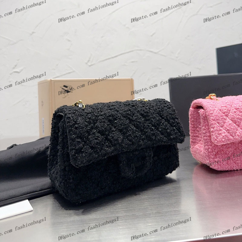 

Tweed Women Luxury Designer Shoulder Bag Classic Flap Plaid Quilted Retro Handbag Multi Pochettes Suitcases Key Pouch Mini Versatile Wallet Card Holder Clutch 20CM, Black