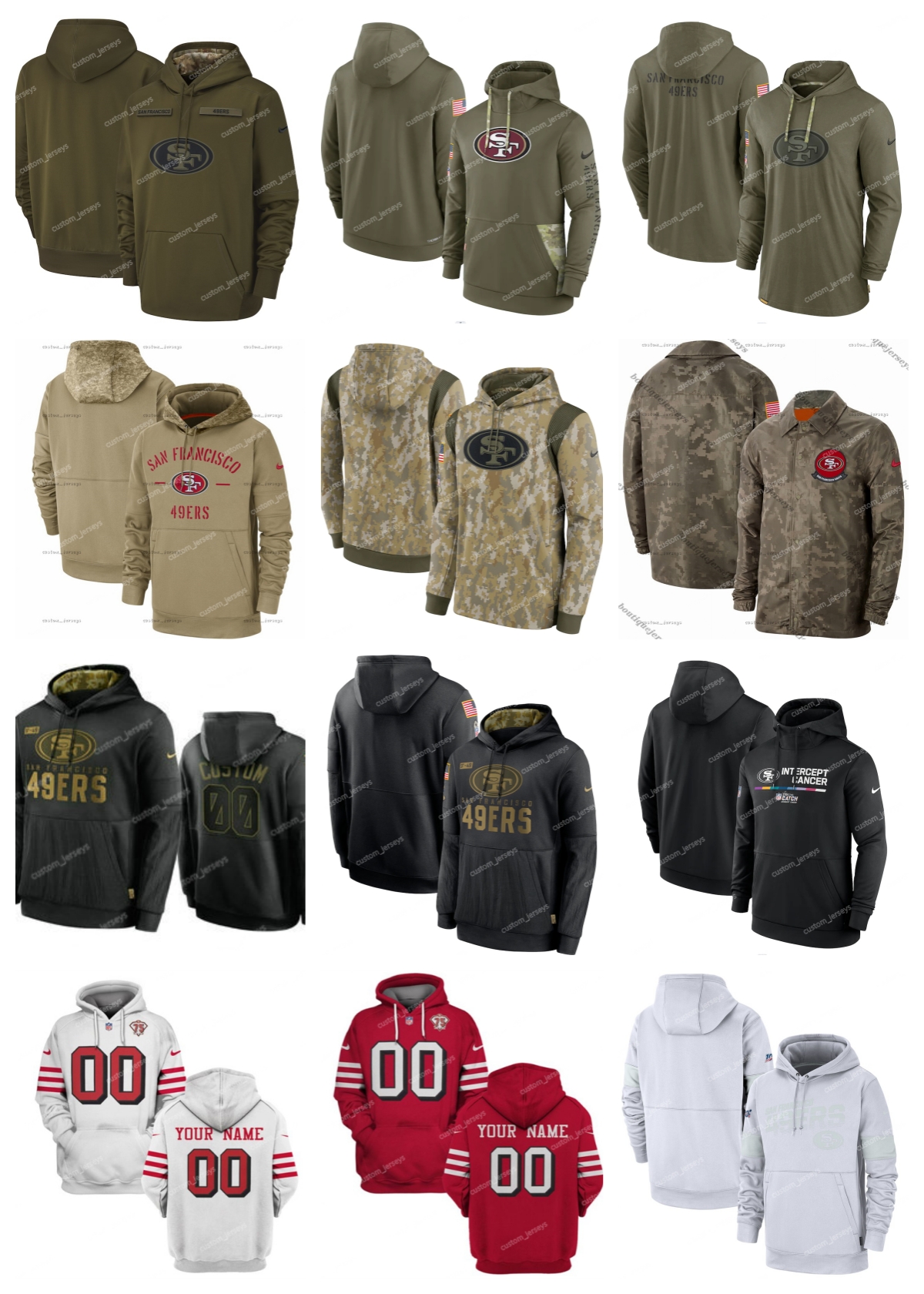 

Men Women Youth San Francisco''49ers''Hoodie Olive 2022 Salute to Service Therma Performance Pullover Custom Black Armygreen''NFL''Hoodie