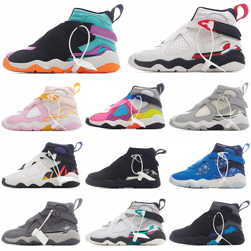 

Jumpman 8 8s Kids children Basketball Shoes High Top sports Sneaker Youth Toddler Alternate Aqua Black Cement White Blue Pink Grey Boy Girls running shoe size 6C-5Y, As photo 9