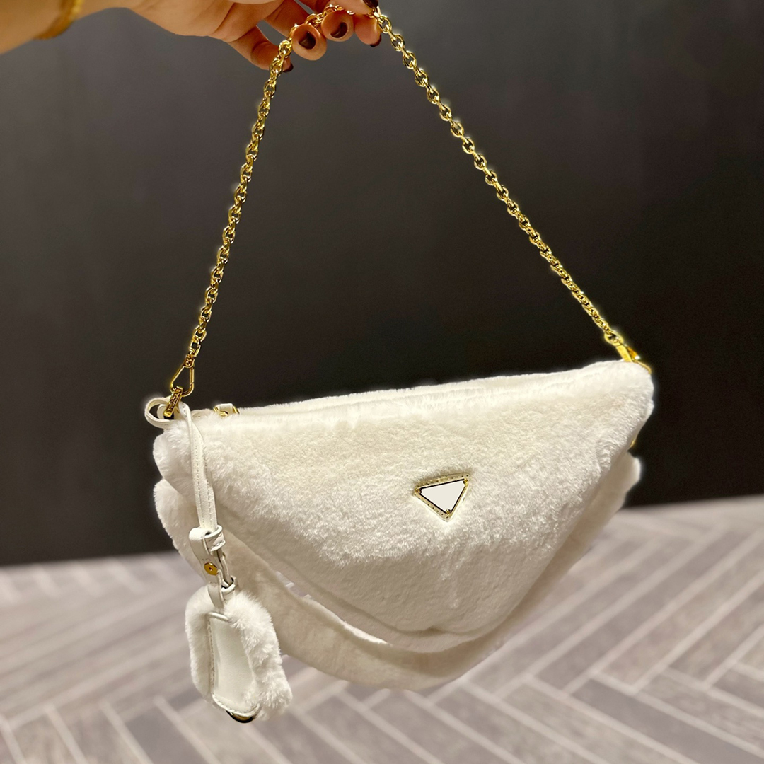 

Classic Triangles Lambswool Mini Hobo Shoulder Bags Handbags Italy Brand Triangle Sign Chain Crossbody Bag Fashion Women Totes Luxury Designer Underarm Bag, Pink