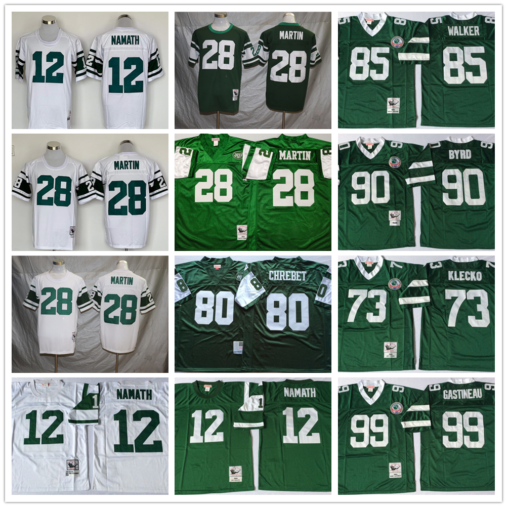 

NCAA Vintage Football Retro Jersey 73 Klecko 28 Curtis Martin 99 Mark Gastineau 85 Wesley Walker Green White Stitched High, 12 white