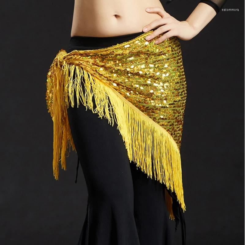 

Belts Adult Fringe Sequin Belly Dance Belt Hip Scarves Tasseled Oriental Costumes Eastern Mermaid Dancing Wear Sequined Triangle Scarf, Yellow