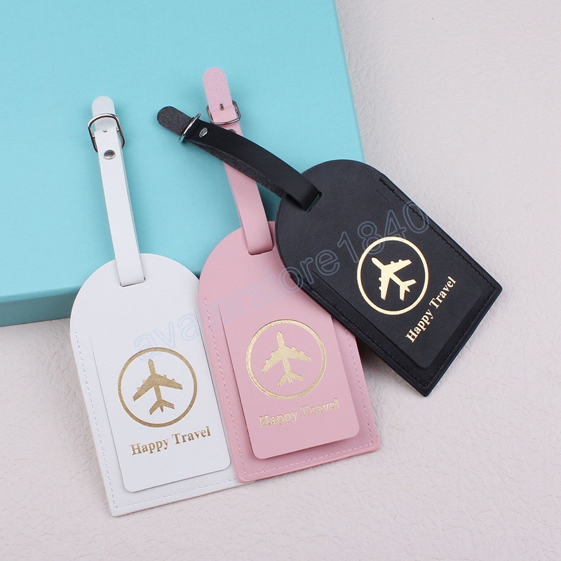 

Women Men PU Leather Luggage Tags Portable Label Suitcase ID Address Holder Letter Baggage Boarding Gift Travel Accessories