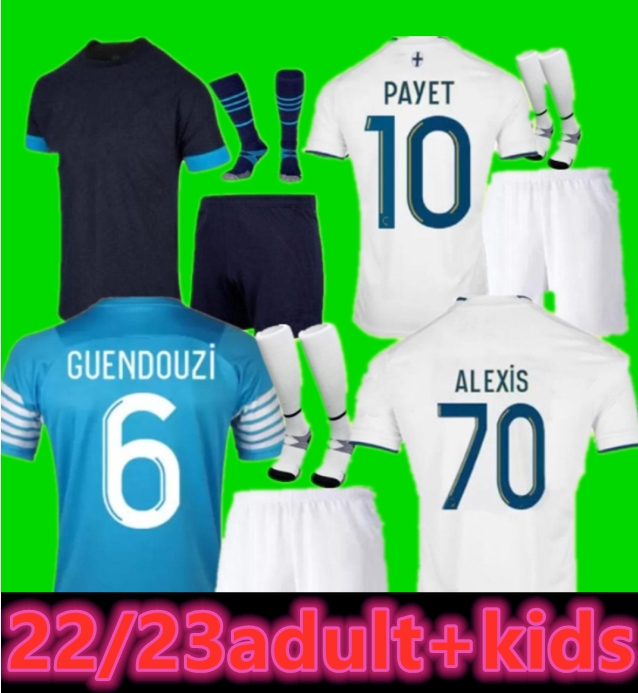 

22/23 Olympique De Marseilles ALEXIS soccer jerseys 2022 2023 GUENDOUZI GERSON PAYET OM under BAKAMBU milik maillot Shirt KAMARA adult kids kit Football Uniform