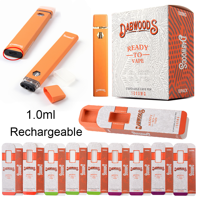 

Dabwoods Rechargeable Disposable Vape Pen E Cigarette with Packaging 1ml Ceramic Coil Pod 280mAh Battery Disposable Vapes For Thick Oil