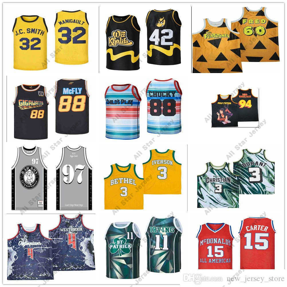 

College Basketball Wears NCAA Stitched Movie Basketball Jerseys 32 MANIGAULT 42 WIZ KHALIFA 88 BACK TO THE FUTURE 94 PULP FICTION 97 ADBOY SHINY 3 KEVIN DURANT, As picture men size s-xxl