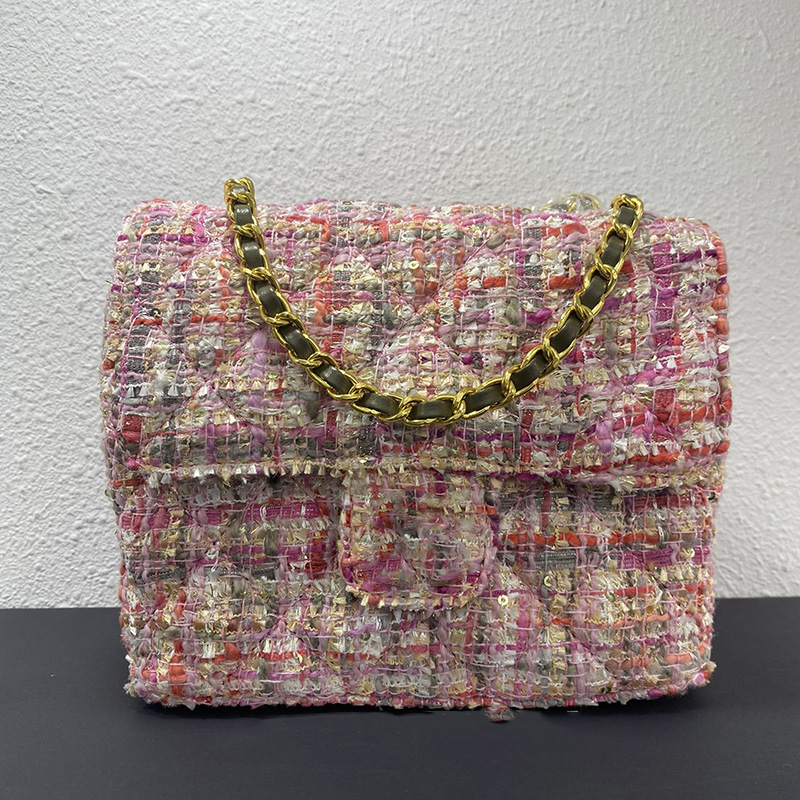 

22K Womens Wool Tweed Classic Mini Flap Square Quilted Bags Gold Metal Hardware Matelasse Chain Crossbody Shoulder Outdoor Sacoche Designer Handbags 17X14.5X7.5CM, Box