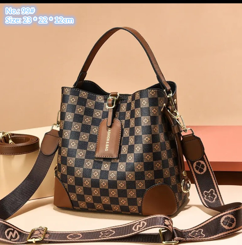 

Wholesale factory ladies shoulder bags 3 color simple three-layer interlayer printed bucket bag everyday Joker contrast leather handbag elegant fashion backpack, Brown-99#