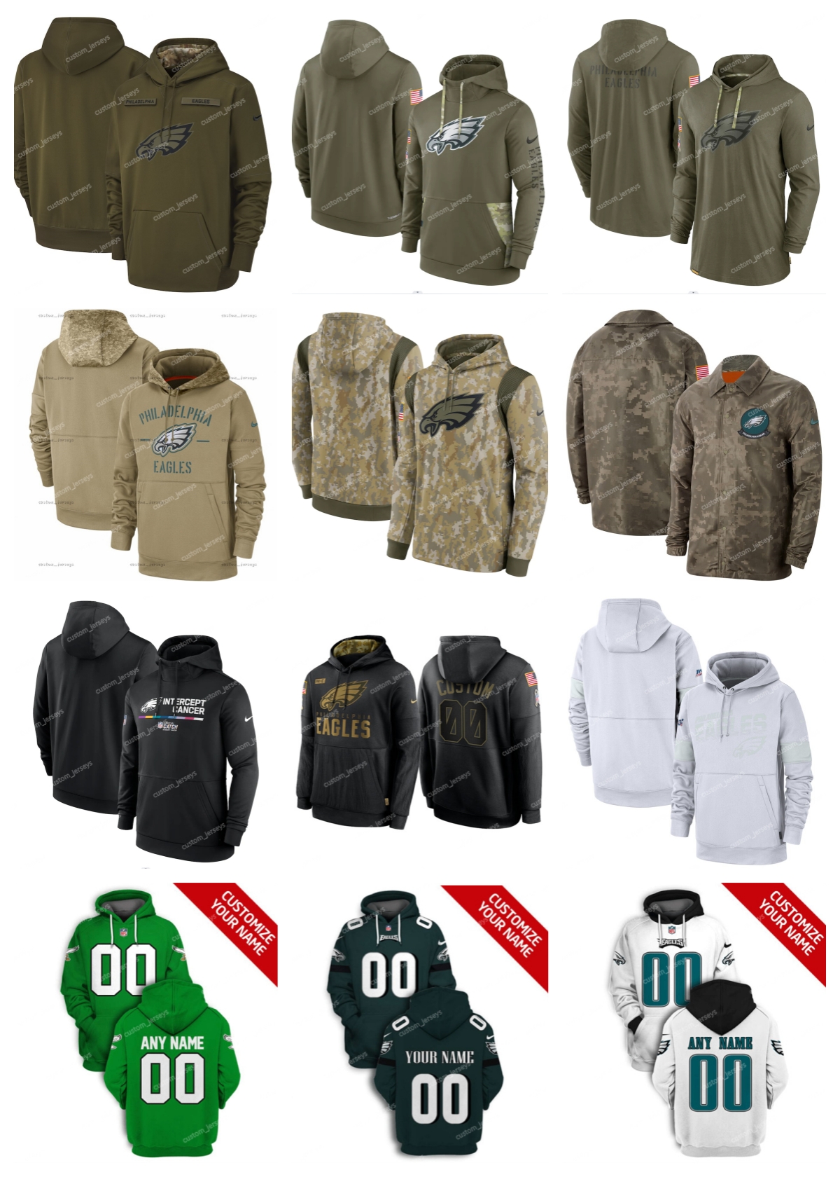 

Men Women Youth Philadelphia''Eagles''Hoodie Olive 2022 Salute to Service Therma Performance Pullover Custom Black Armygreen''NFL''Hoodie, 16