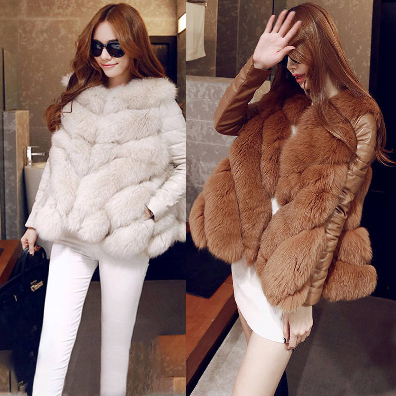 

Women Coat thanksgiving gift Winter Imitation fox Faux Fox Fur Removable sleeve Jacket outdoor leisure fashion street pure color Medium and long coats, Red