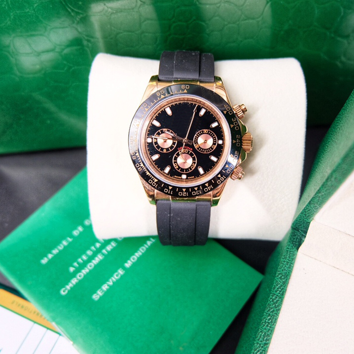 Men's watch automatic machine 4130 movement 40mm surface diameter 18K integrated molding black Cerachrom ceramic word ring continuous castin-image-817930386