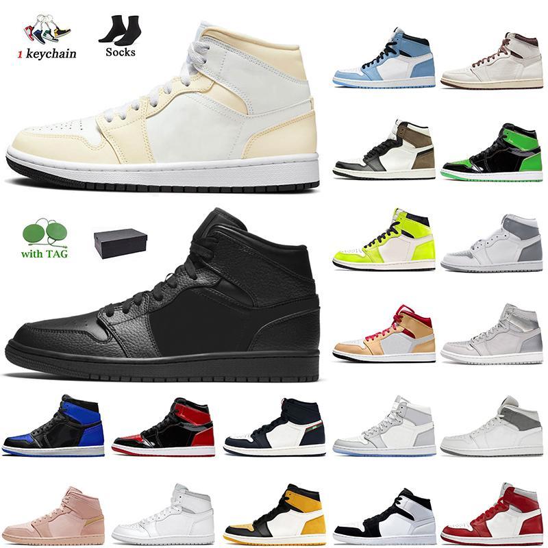 

1s Og Mens Basketball Shoes Jumpman 1 Mid Paris White Triple Black Smoke Grey Women Men Sneakers Patent Bred Green Obsidian Unc Sports Illus, # paris white 36-46