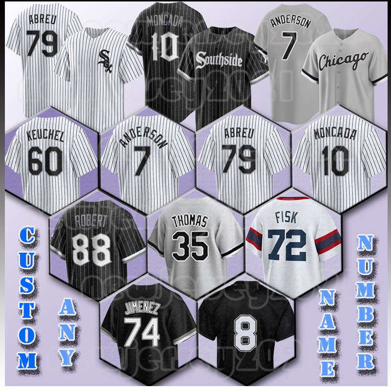 

7 Tim Anderson Baseball 74 Eloy Jimenez Jersey 10 Yoan Moncada 8 Bo Jackson Yermin Mercedes White Sox Jose Abreu Luis Robert Leury Garcia Vince Velasquez Lucas Giolito, Men custom coolbase(b w)