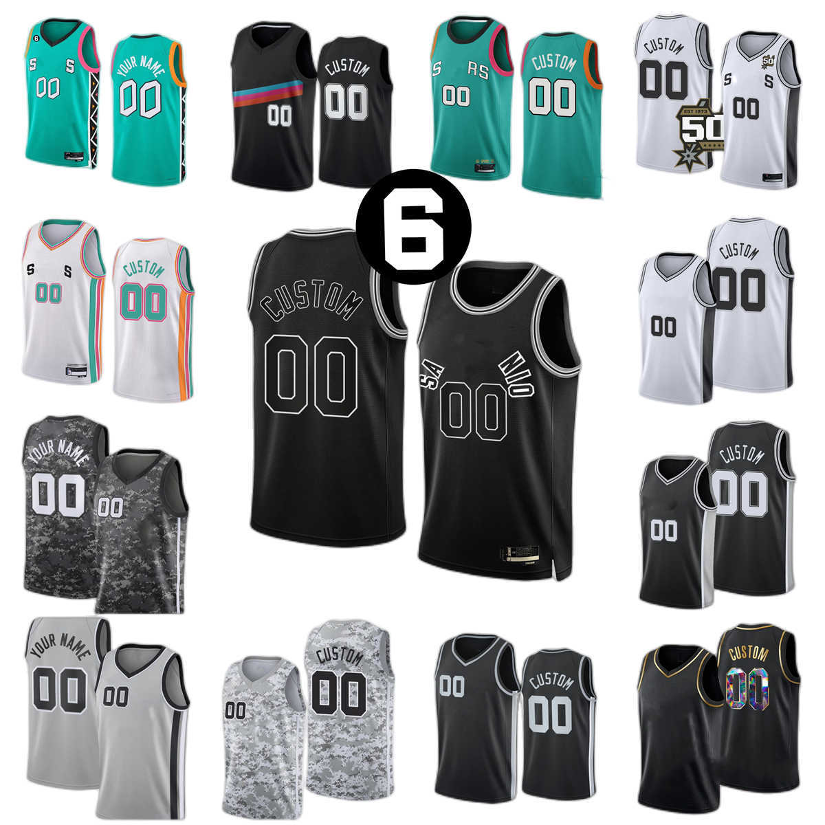 

Custom Printed 2022-23 New Basketball Jerseys McDermott Richardson Poeltl Collins Vassell Primo Langford Johnson Jones Bates-Diop Wesley 6 Patch