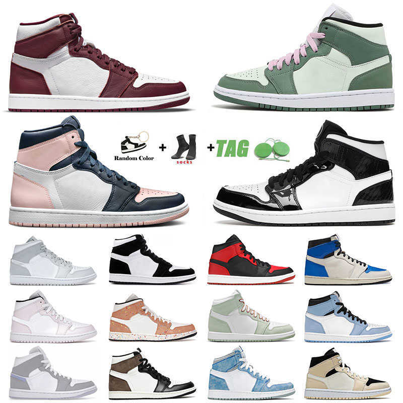 

Mens Womens Jumpman 1 1s Basketball Shoes High Quality University Blue OG Dark Mocha Mid Dutch Green Carbon Fiber Bordeaux TS x Fragment, # mid dutch green 36-46