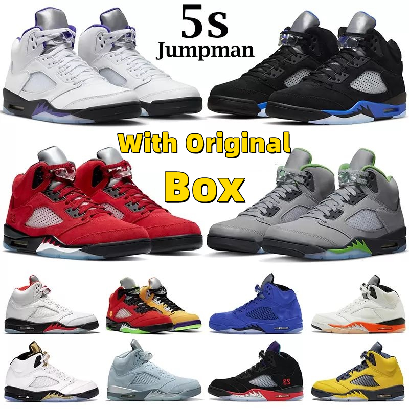 

With Box Jumpman 5 Basketball Shoes Sports Sneakers Concord Green Bean Racer Blue Bluebird Moonlight Raging Red Stealth Men 2.0 Alternate What The Anthracite Mens, 22