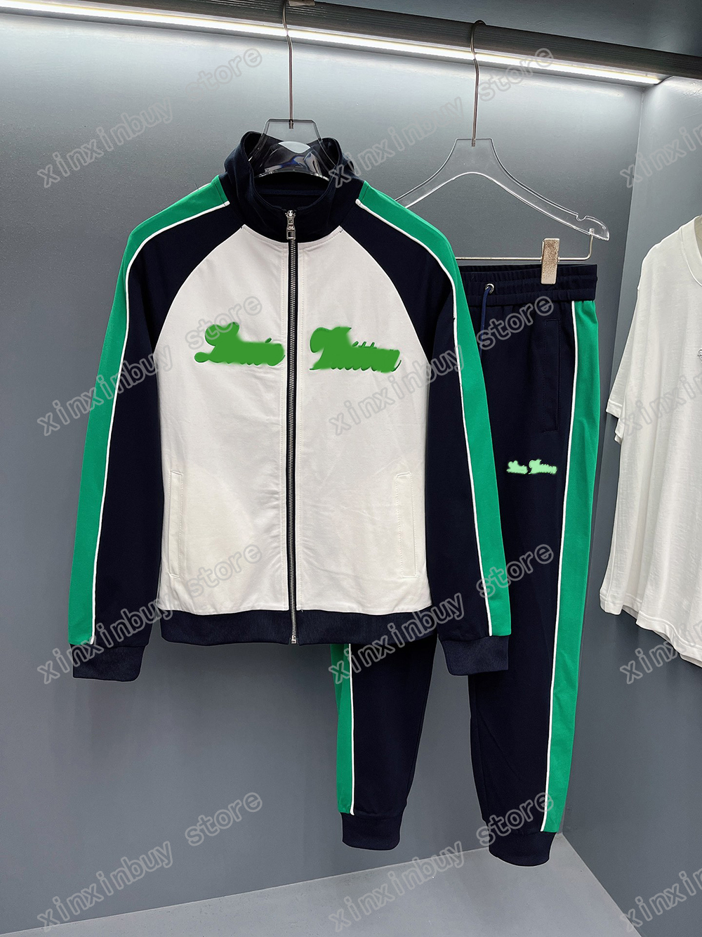 

xinxinbuy Men designer Coat Jacket sets Letter embroidery jacquard cotton long sleeve women green Black khaki M-3XL, Multi