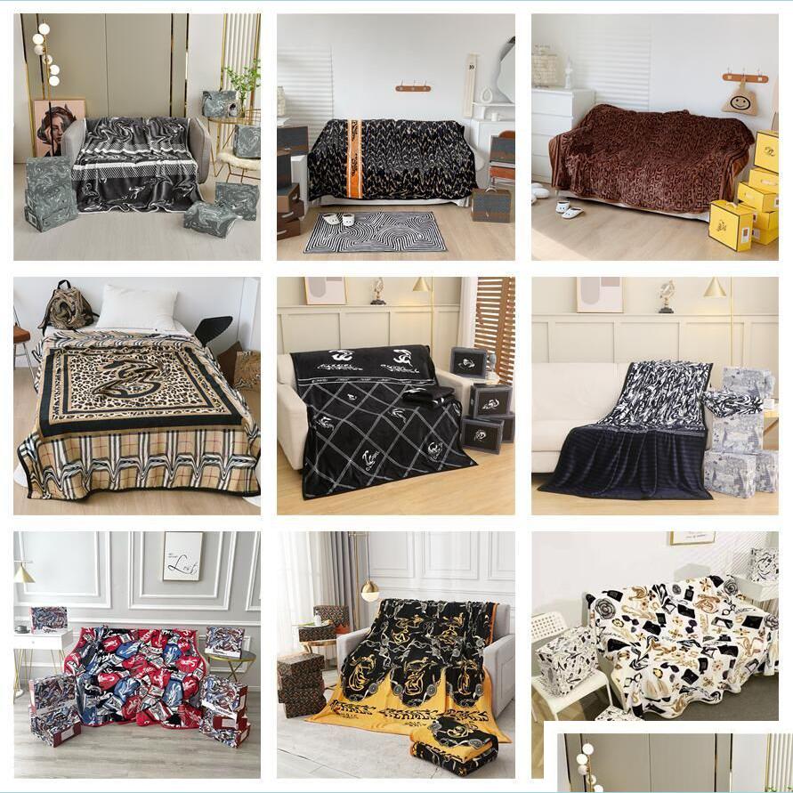 

Blankets Designer Blanket Luxury Letter Printed Air Delicate Conditioning Car Travel Bath Towel Soft Winter Fleece Shawl Throw Blank Dhqsd