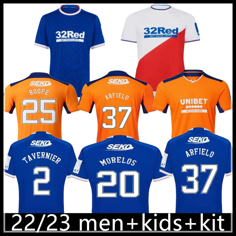 

2022 2023 Soccer Jerseys Rangers Football Glasgow Legends 22 23 Home Away 3rd 3DEFOE HAGI BARKER KENT TAVERNIER Men's Kids Kit Football Shirt, Grey