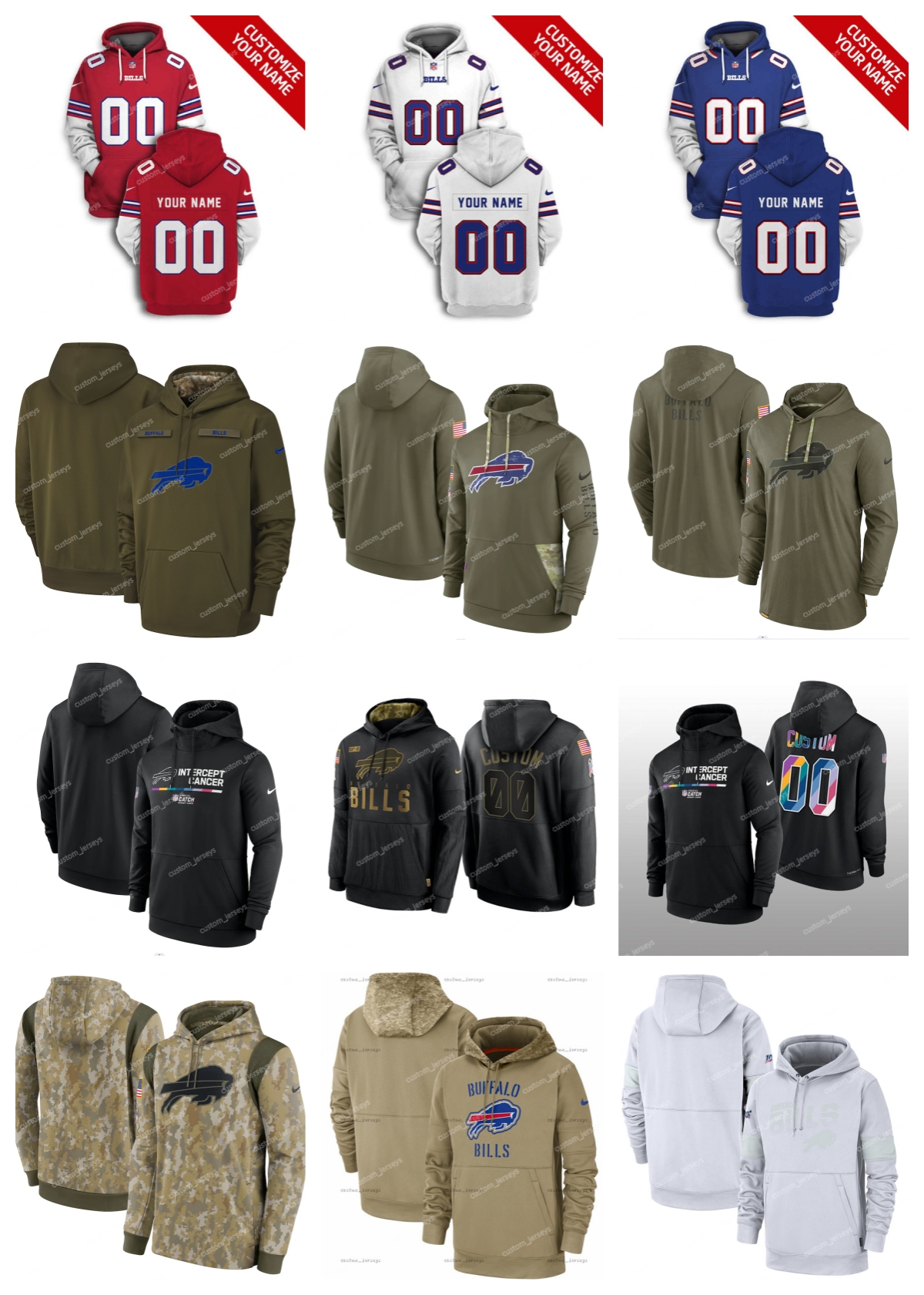 

Men Women Youth Buffalo''Bills''Hoodie Olive 2022 Salute to Service Therma Performance Pullover Custom White Black Armygreen''NFL''Hoodie, 10
