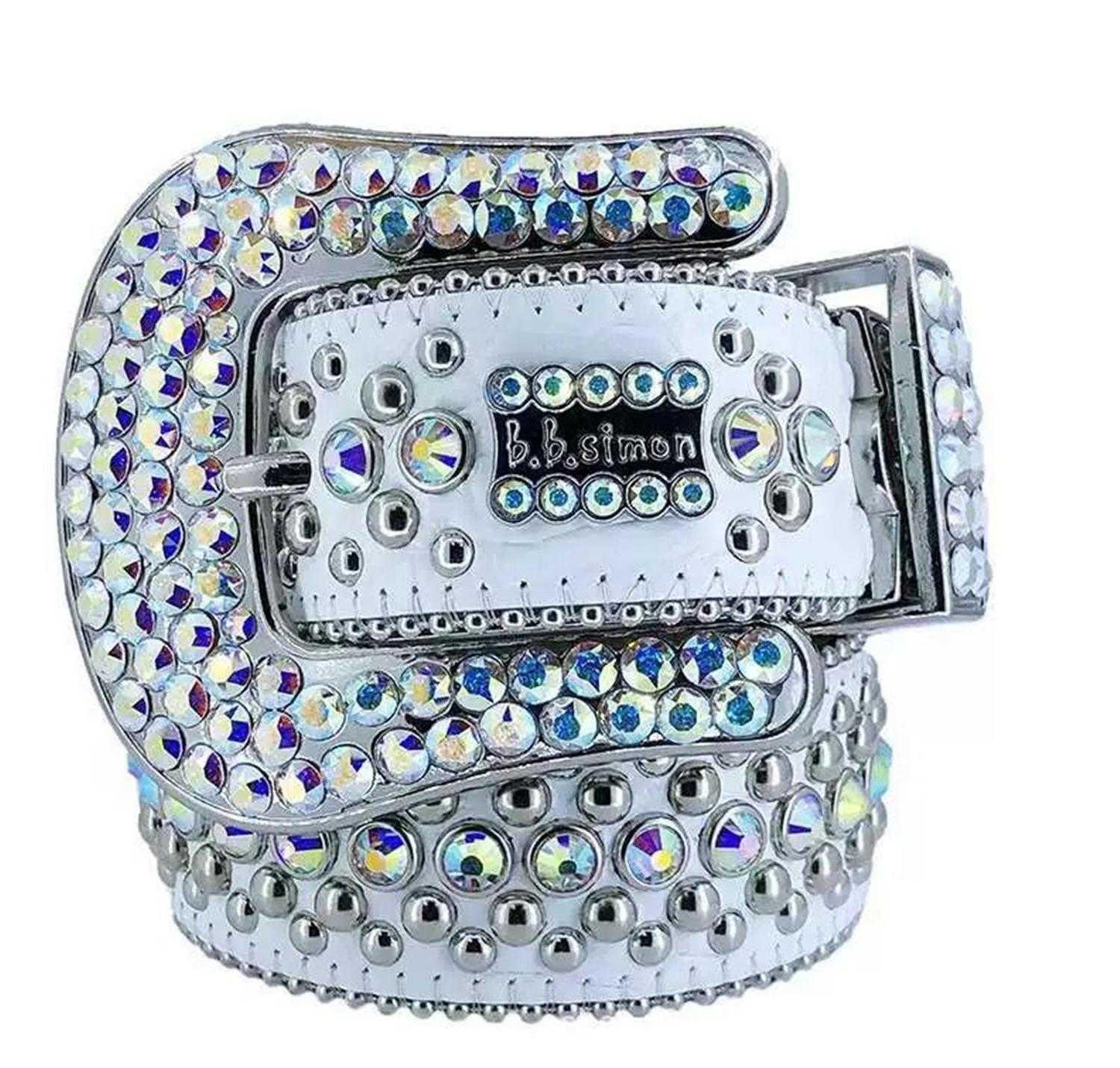 

Fashion Designer Belts Women High Quality Mens Bb Simon Rhinestone Belt With Bling Rhinestones Width 4.0CM Waistband bUi, White