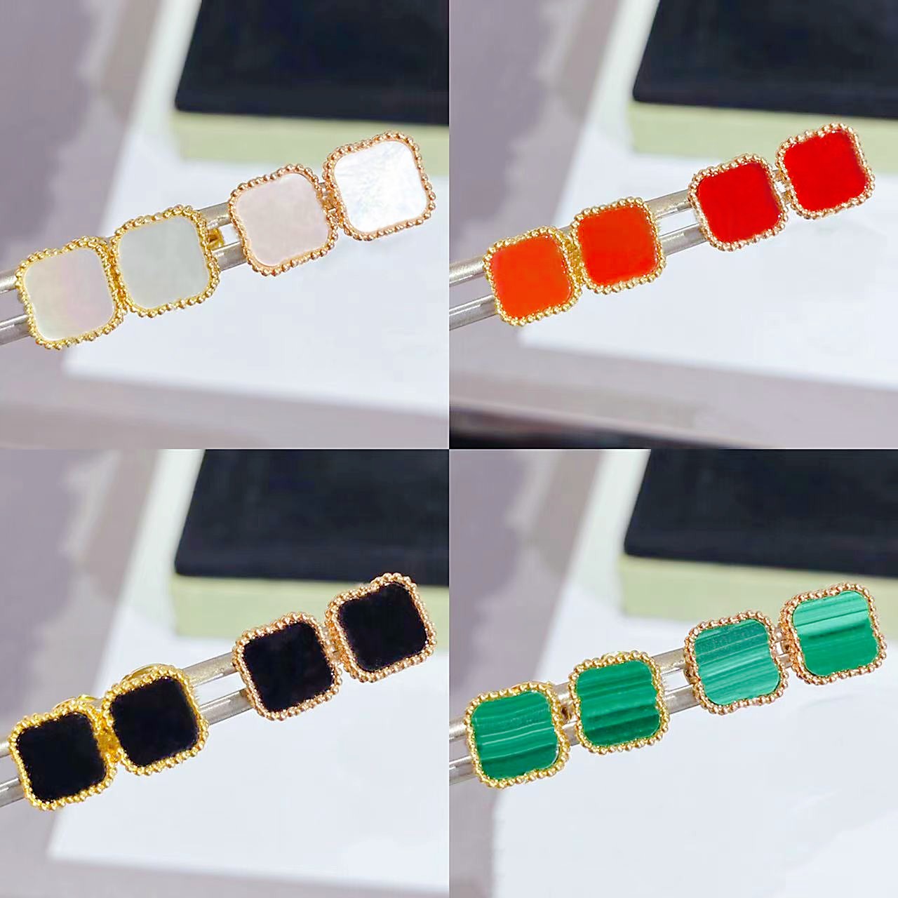 

18K Gold Clover Stud Earrings Designer Women's earring Luxury Pearl Shells Girls Valentine's Day Christmas Gifts