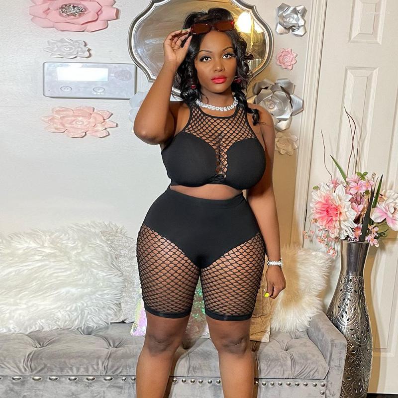 

Women' Tracksuits Mesh Tank Tops Two Piece Set Shorts Sexy Patchwork Fishnet Shirts 2022 Women Fashion Clothes Casual Cargo Pants Club, Black