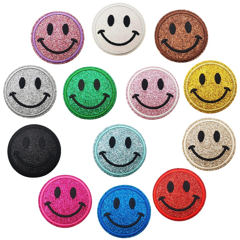 

Notions Cartoon Embroidered Patches Iron on Small Smile Patch for Kids Adults Clothes Shiny Smiley Face Backpacks Appliques DIY Accessories