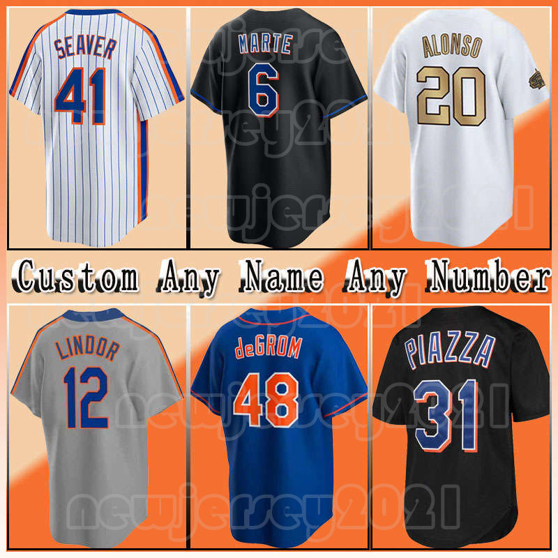 

48 Jacob deGrom Baseball 20 Pete Alonso Jersey 12 Francisco Lindor Mets 21 Max Scherzer New Yorks 6 Starling Marte 40 Chris Bassitt Keith Hernandez Darryl Strawberry, Men custom retro(d d h)