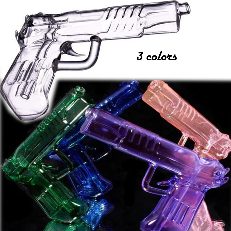 

Hand Held Smoking Pipe Colored Glass Gun Bubbler Smoke Glasses Oil Burner Pipe Water Bongs Tobacco Dry Herb Pipes