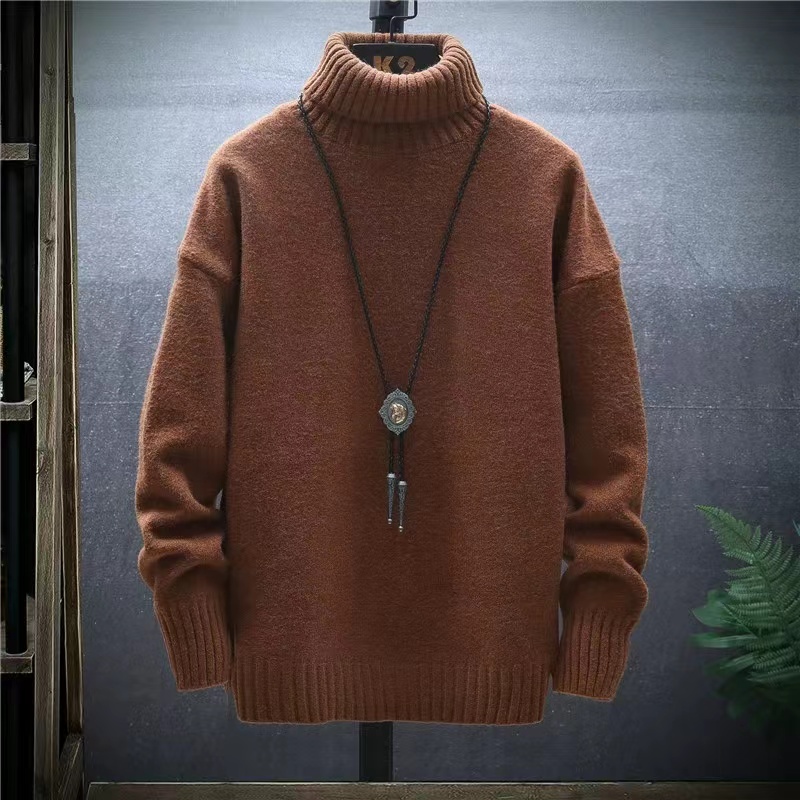 2022 New Sweaters Men's High Collar Solid Color Undercoat in Autumn Winter Fashion Thickened Knits