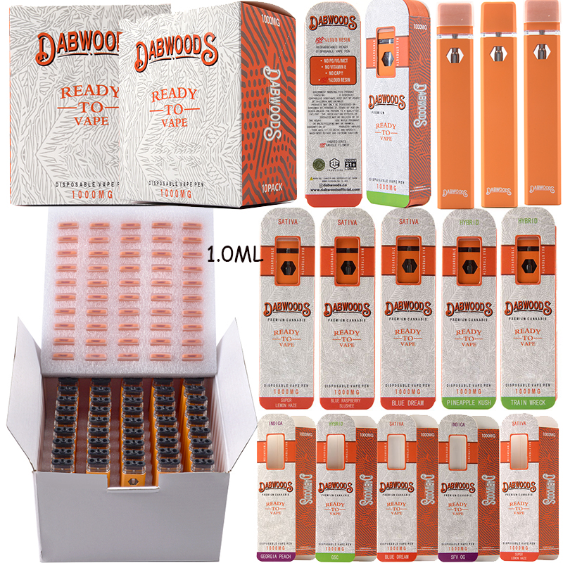 

1ML DabWoods Rechargeable E Cigarettes Vape Cartridges Packaging 10 Flavors Device Pods Disposable Vape Pens Vaporizer Preheat Bottom Micro USB Chargers