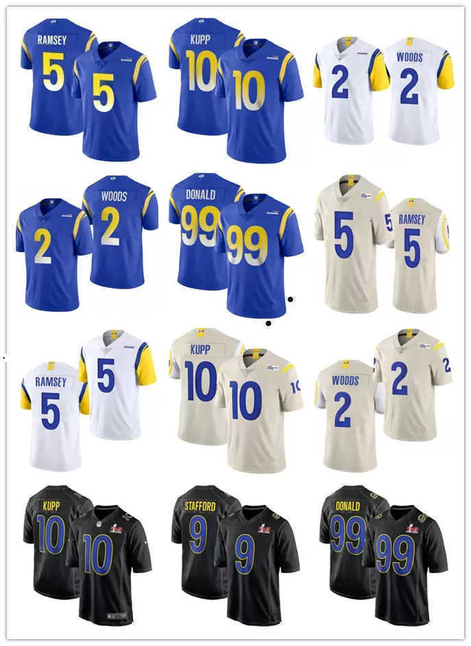 

Football Jerseys Men women Los Angeles''Rams''youth 99 Aaron Donald 2 Robert Woods 9 Matthew Stafford 5 Jalen Ramsey 10 Cooper Kupp Football Jerseys Royal, Color