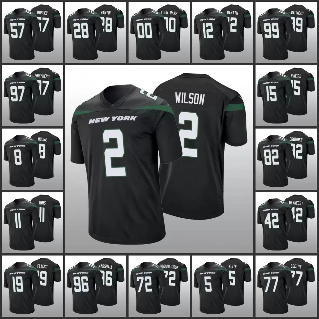 

22F Jersey New York''Jets''Men #77 Mekhi Becton 11 Denzel Mims 8 Elijah Moore 2 Zach Wilson''NFL''Women Youth Custom Black Game, Mens pqj3