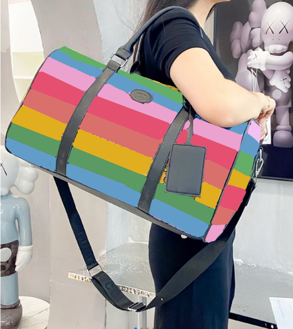

Large Capacity Duffle Bag Travel Bags Outdoor Polyester Plain Print handbags Stripes Letter Soft Single Oversize GM Luggage Bag, Multi