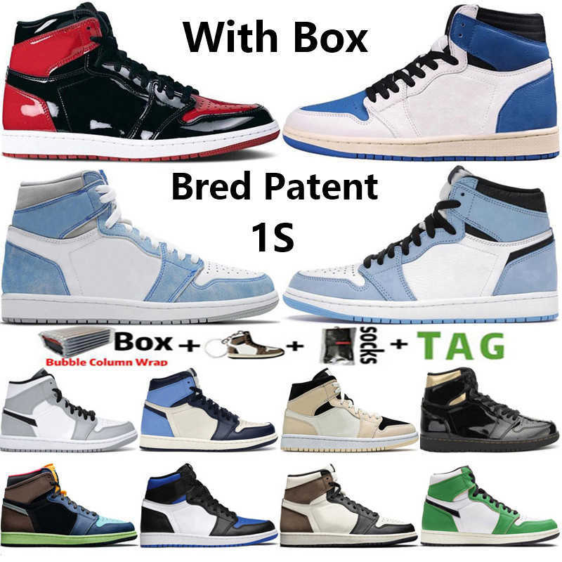

2021 quality jumpman 1 og 1s mens basketball shoes bred patent university blue lucky green obsidian dark mocha men retros sneakers, 31