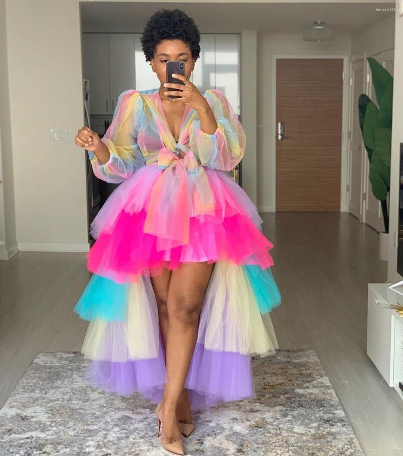 

Women's Blouses Cute Rainbow Tullw Tops Custom Made Long Sleeve Sheer Tulle Blouse Women Party Maxi Po Shoot Top Plus Size Beach, Picture color