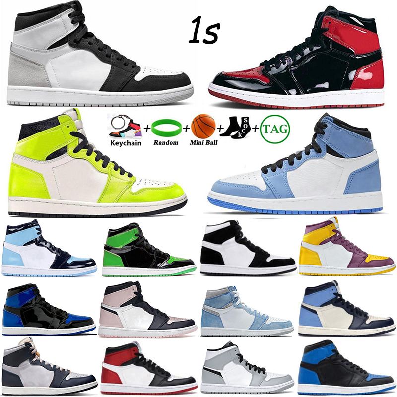 

Mens Basketball Shoes Jumpman 1 High Og 1s Bred Patent Visionaire Stage Haze University Blue Smoke Grey Heritage Hyper Royal Women Sports Sn, 18