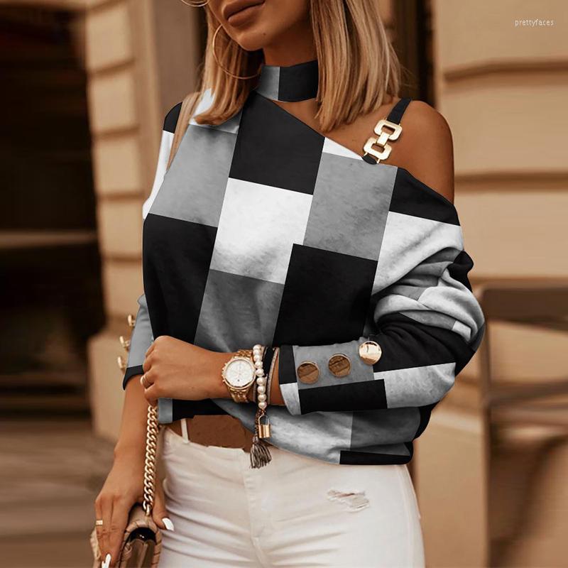 

Women's Blouses Spring Elegant Off Shoulder Plaid Print Blouse Shirts Women Casual O-Neck Pullover Tops Autumn Ladies Fashion Long Sleeve, 06 letter print