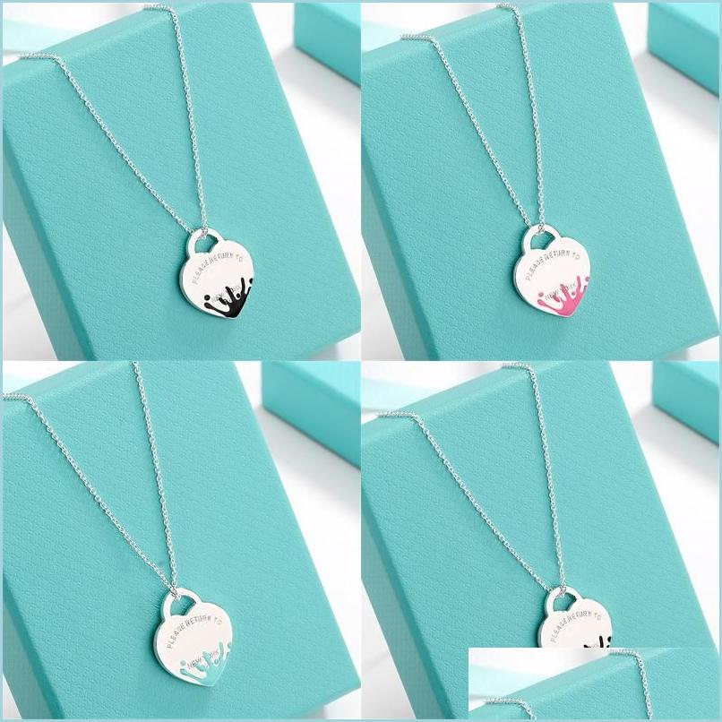 

Pendant Necklaces Pendant Necklaces Design Brand Water Droplet Enamel Heart Love Necklace Clavicle Red Blue Black For Women Jewelry Dhdo9