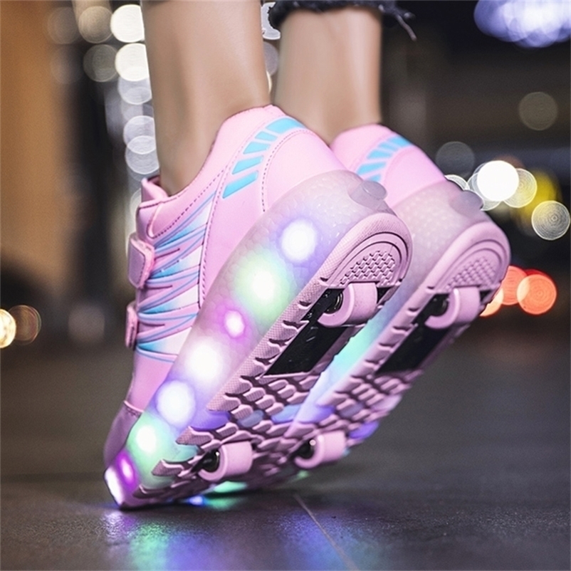 

Sneakers Roller Skates 2 Wheels Shoes Glowing Lighted Led Children Boys Girls Kids Fashion Luminous Sports Boots Casual 221110, Pink 028