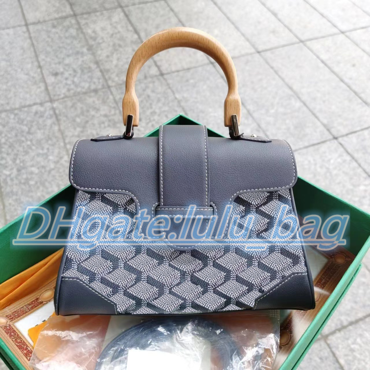 

Designer women's Bamboo clutch bag Luxury The New Goya Saigon tote mens fashion handbag Genuine Leather with box travel crossBody top wooden handle Shoulder COOL Bags, 2-black+ brown with box