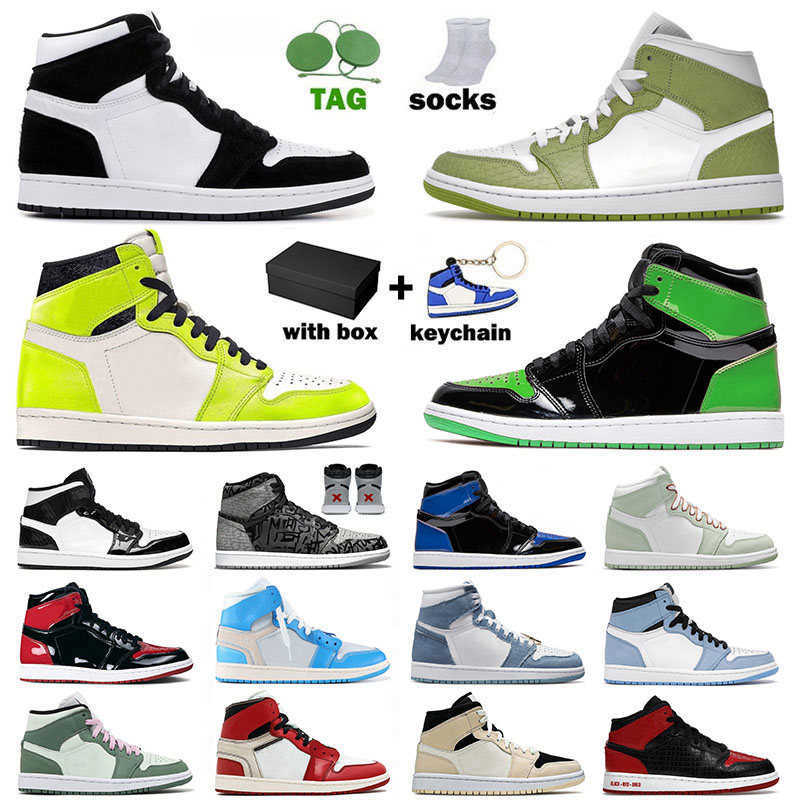 

With Box Jumpman 1 Mens Womens Basketball Shoes Desinger 1s Denim High Green Python Panda Mid Carbon Fiber Dutch Green Sports Sneakers, B48 36-46 offfwhite red